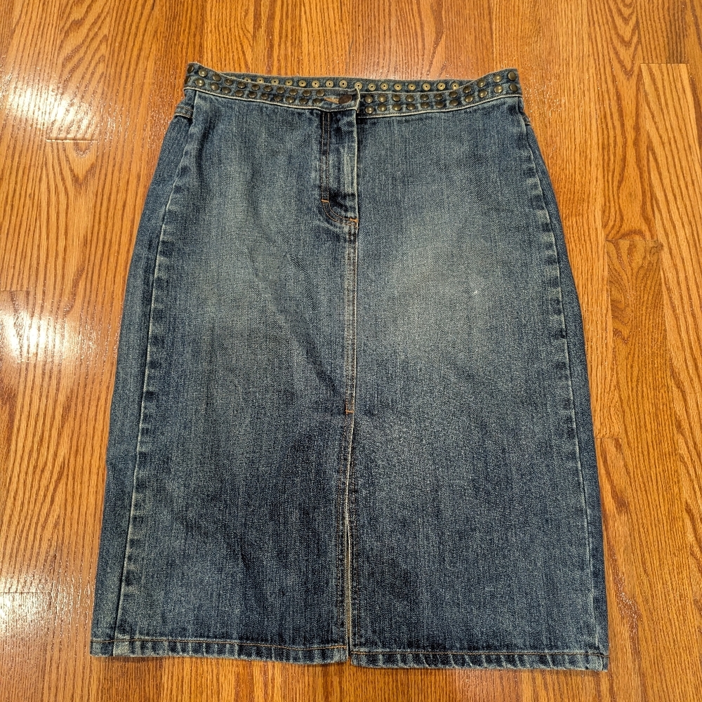 Denim Pencil Skirt with Studded Stylish Waistband Size 6.
